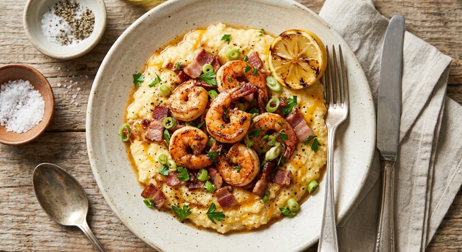 Shrimp & Grits served and ready to eat