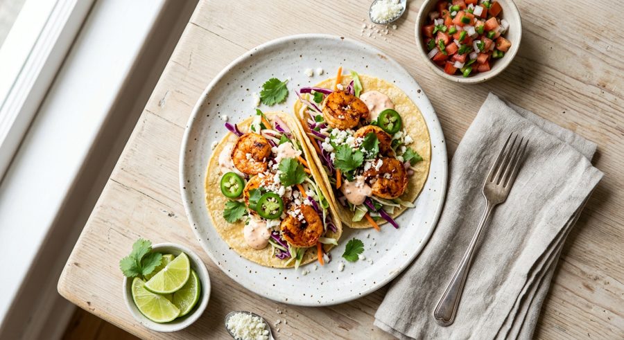 Quick Shrimp Tacos served and ready to eat