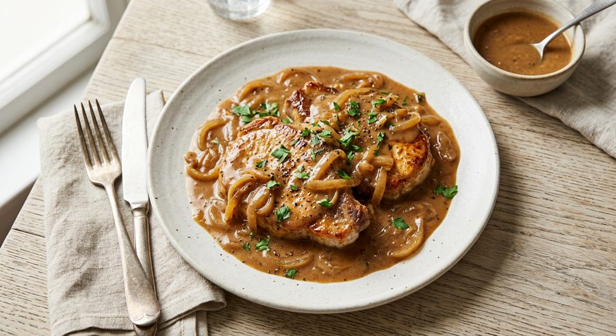 Smothered Pork Chops served and ready to eat