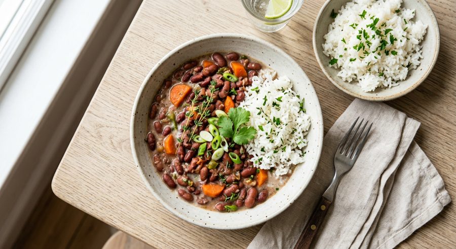 Stewed Red Beans with Coconut served and ready to eat