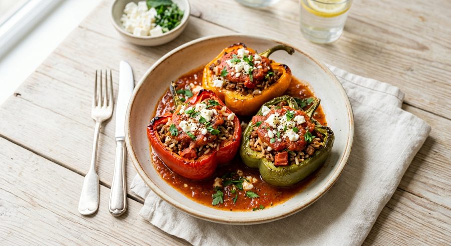 Stuffed Bell Peppers served and ready to eat