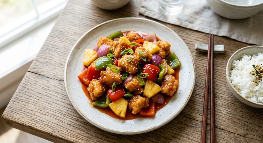 Sweet & Sour Chicken served and ready to eat