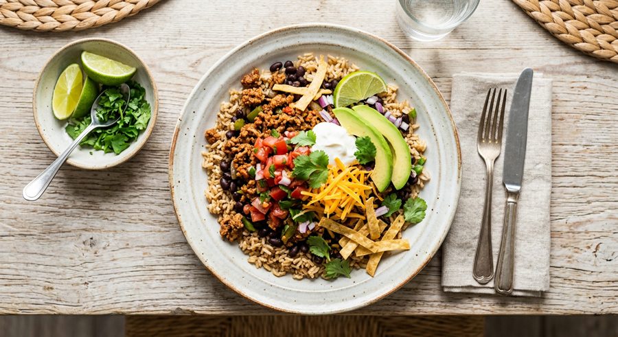 Turkey Taco Bowls served and ready to eat