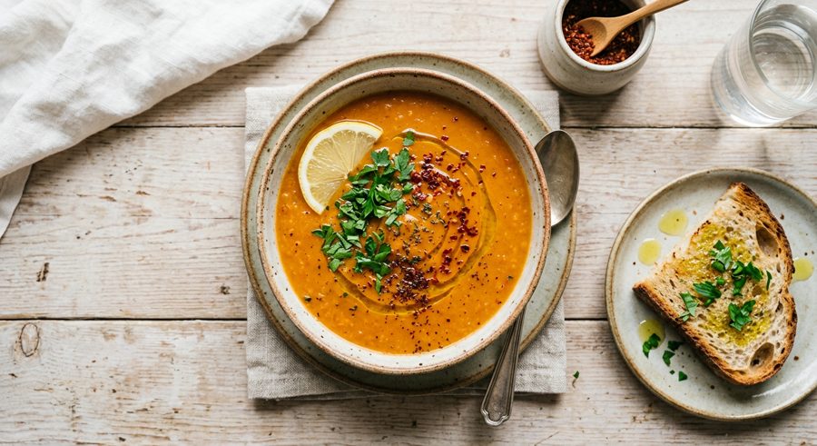 Turkish Red Lentil Soup served and ready to eat