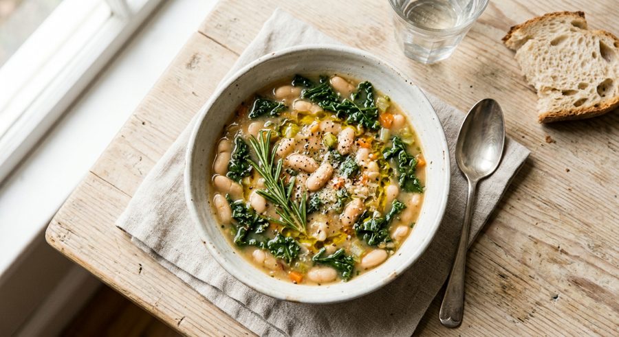 Tuscan White Bean Soup served and ready to eat