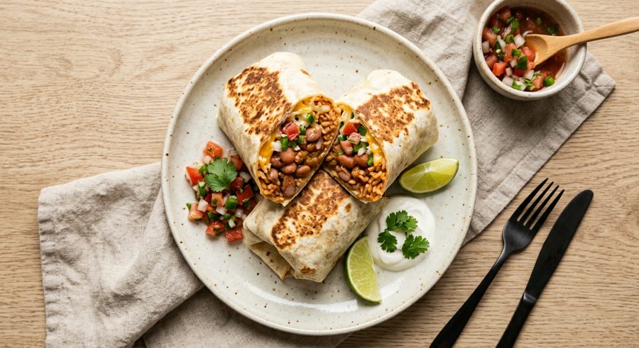 Vegetarian Bean Burritos served and ready to eat